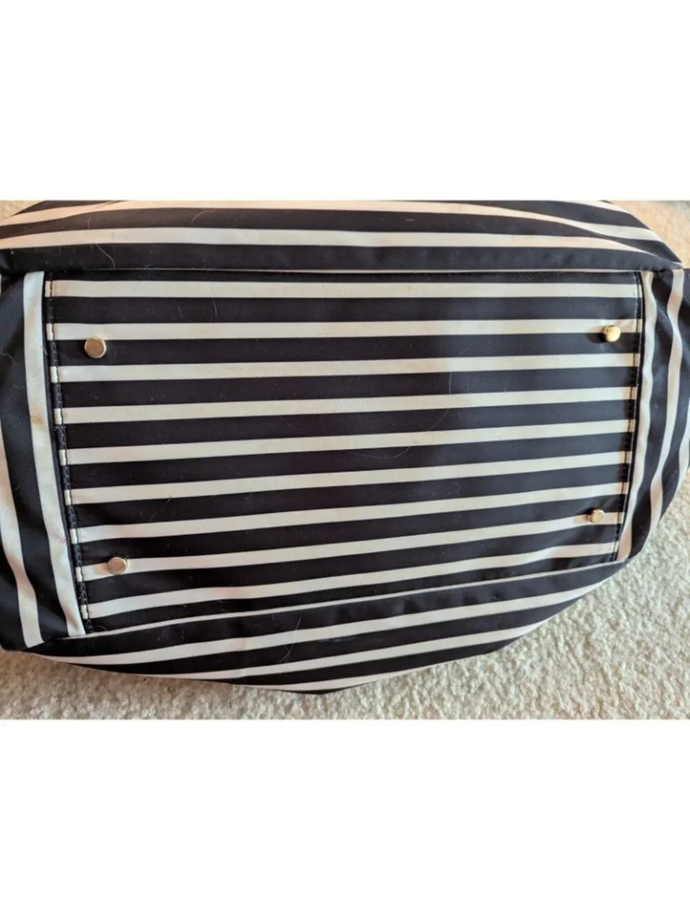KATE SPADE STEVIE Luxury Large Black & White Striped Nylon Diaper Bag Travel